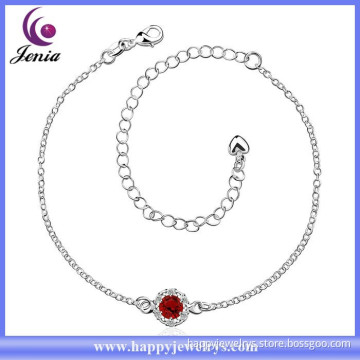 New model design cheap price hot selling 925 silver plated red zircon handmade anklet ( CA033-D)